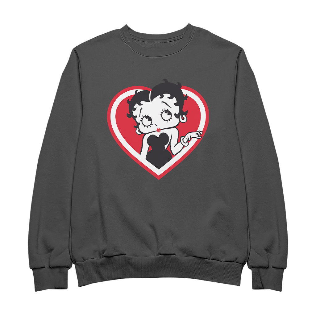 Betty Boop White and Red Heart Cute Thinking Pose Men's Sweatshirt