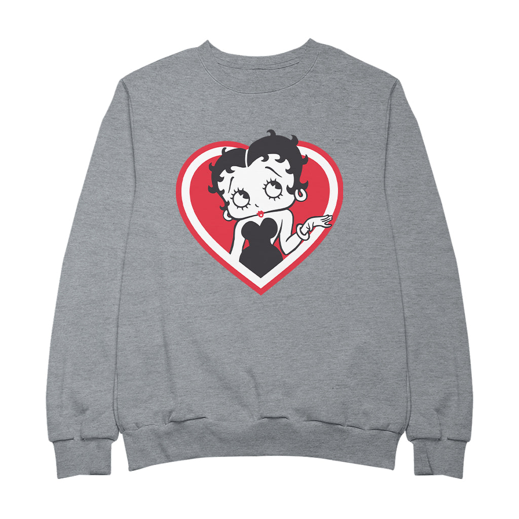 Betty Boop White and Red Heart Cute Thinking Pose Men's Sweatshirt