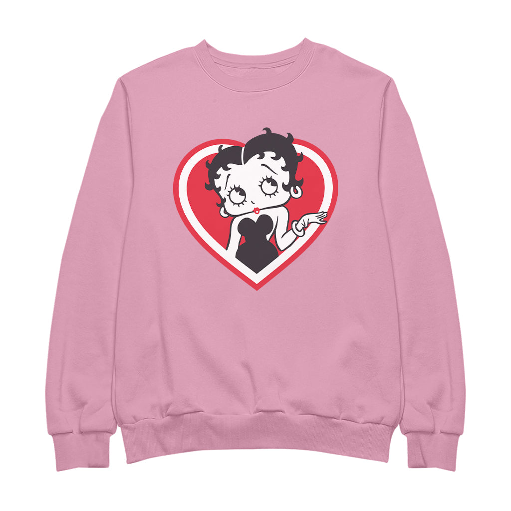 Betty Boop White and Red Heart Cute Thinking Pose Men's Sweatshirt