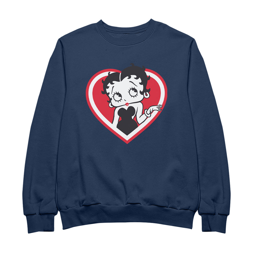 Betty Boop White and Red Heart Cute Thinking Pose Men's Sweatshirt