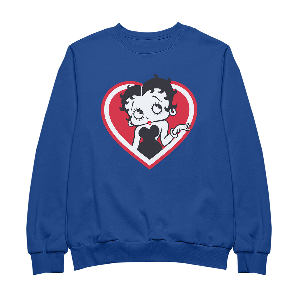 Betty Boop White and Red Heart Cute Thinking Pose Men's Sweatshirt