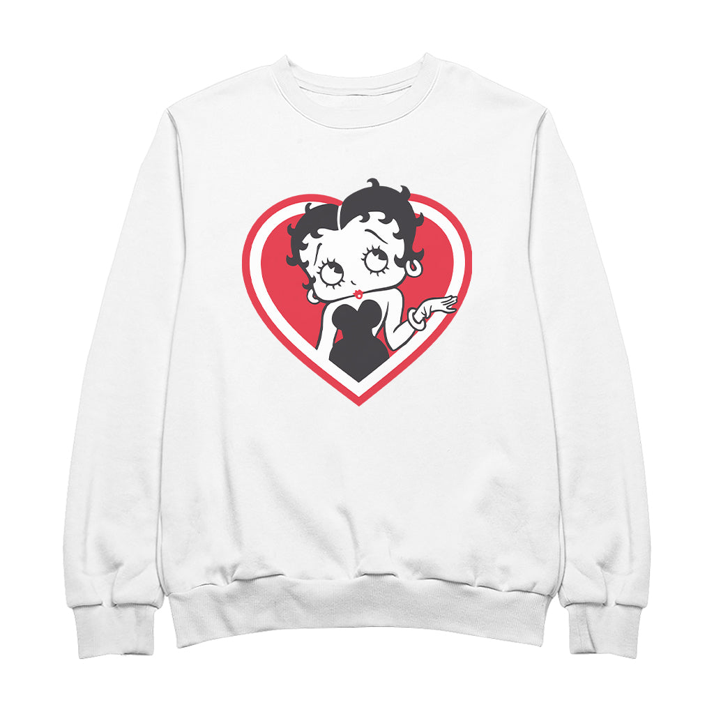 Betty Boop White and Red Heart Cute Thinking Pose Men's Sweatshirt
