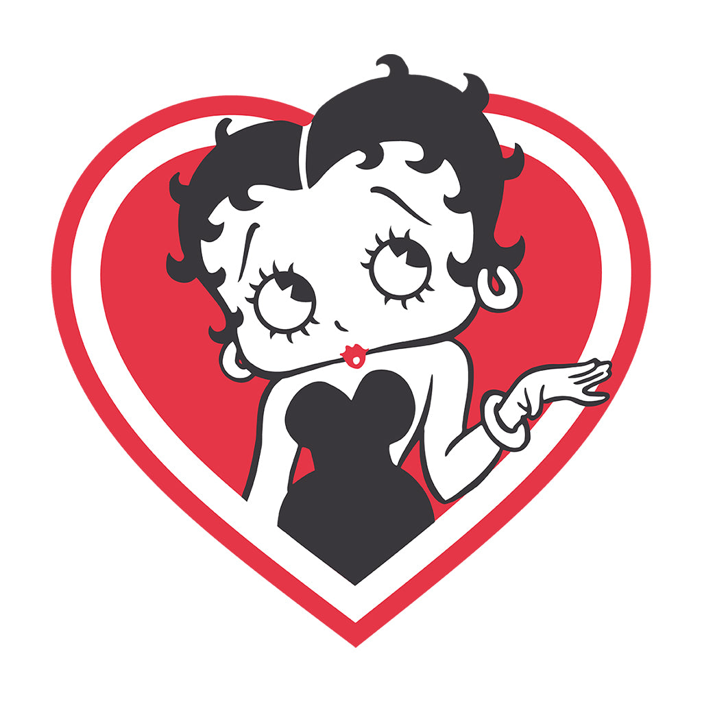 Betty Boop White and Red Heart Cute Thinking Pose Women's Hooded Sweatshirt