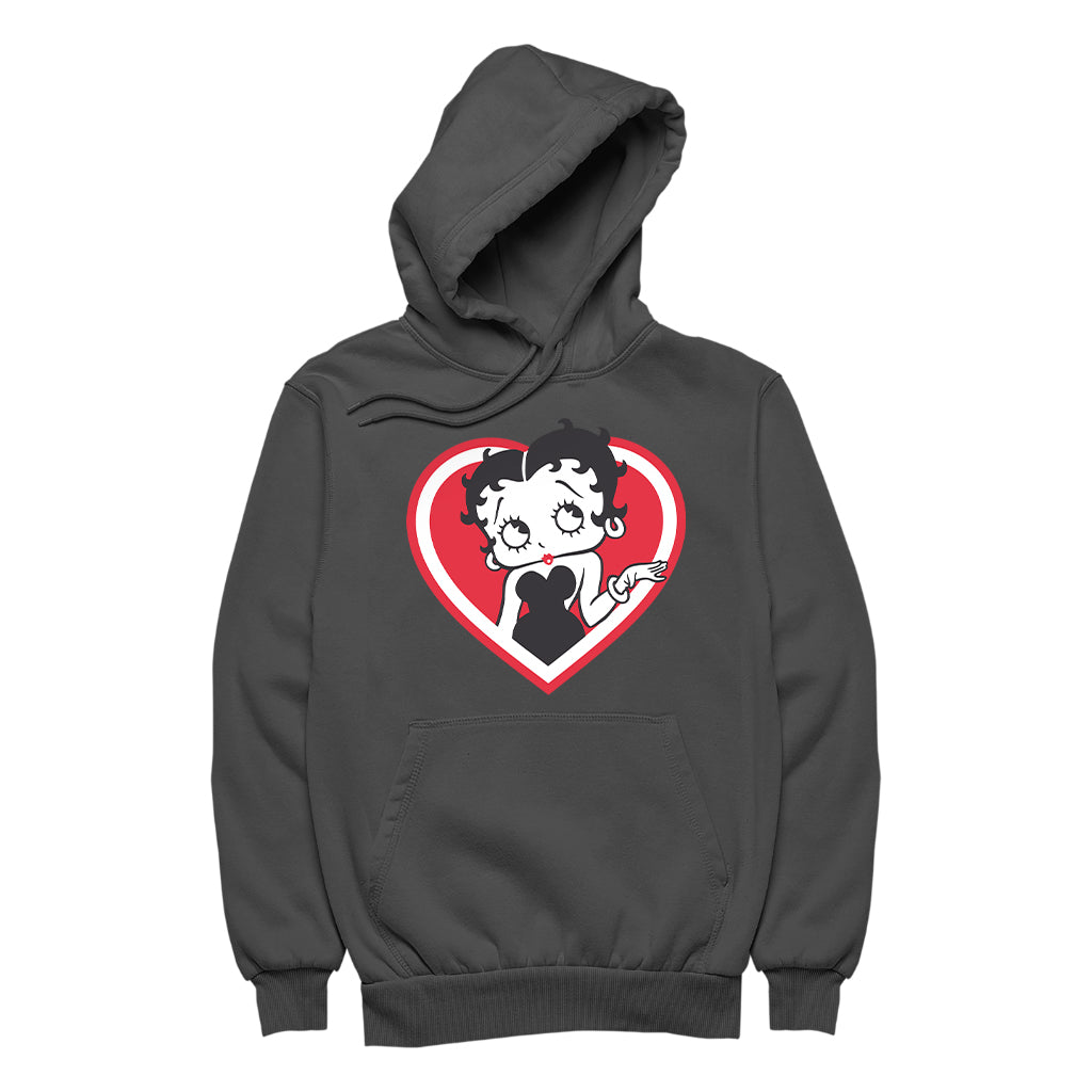 Betty Boop White and Red Heart Cute Thinking Pose Women's Hooded Sweatshirt