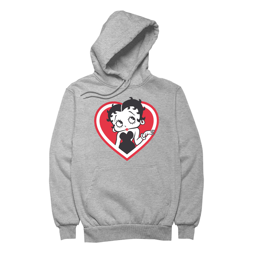 Betty Boop White and Red Heart Cute Thinking Pose Women's Hooded Sweatshirt