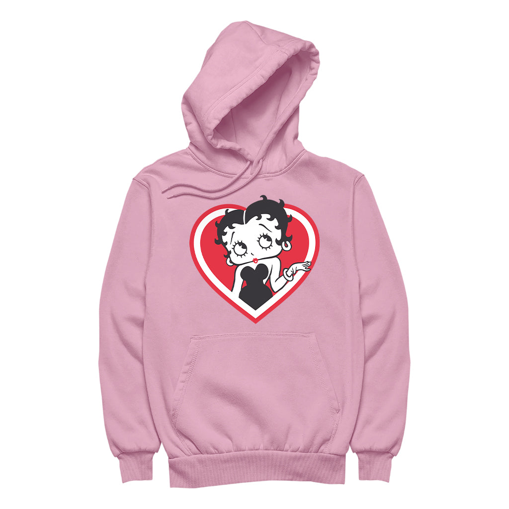 Betty Boop White and Red Heart Cute Thinking Pose Women's Hooded Sweatshirt