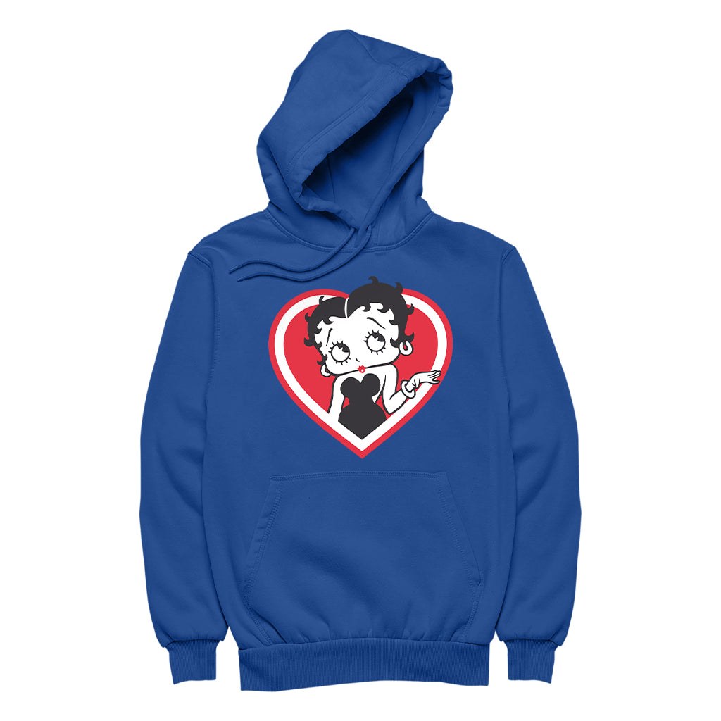 Betty Boop White and Red Heart Cute Thinking Pose Women's Hooded Sweatshirt