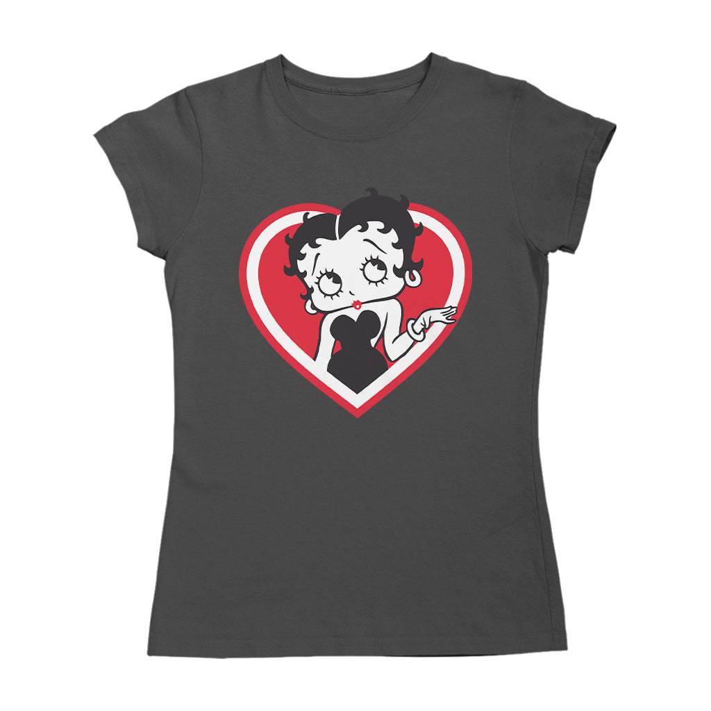 Betty Boop White and Red Heart Cute Thinking Pose Women's T-Shirt