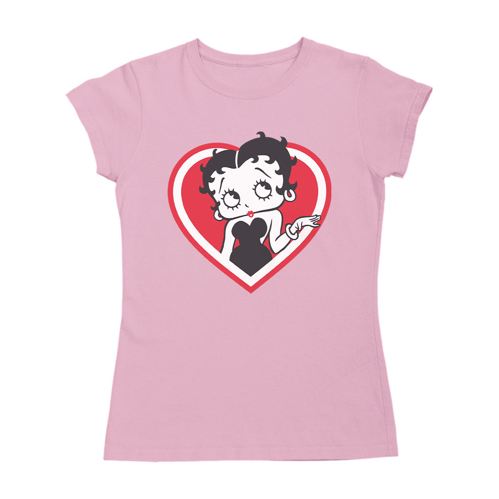 Betty Boop White and Red Heart Cute Thinking Pose Women's T-Shirt
