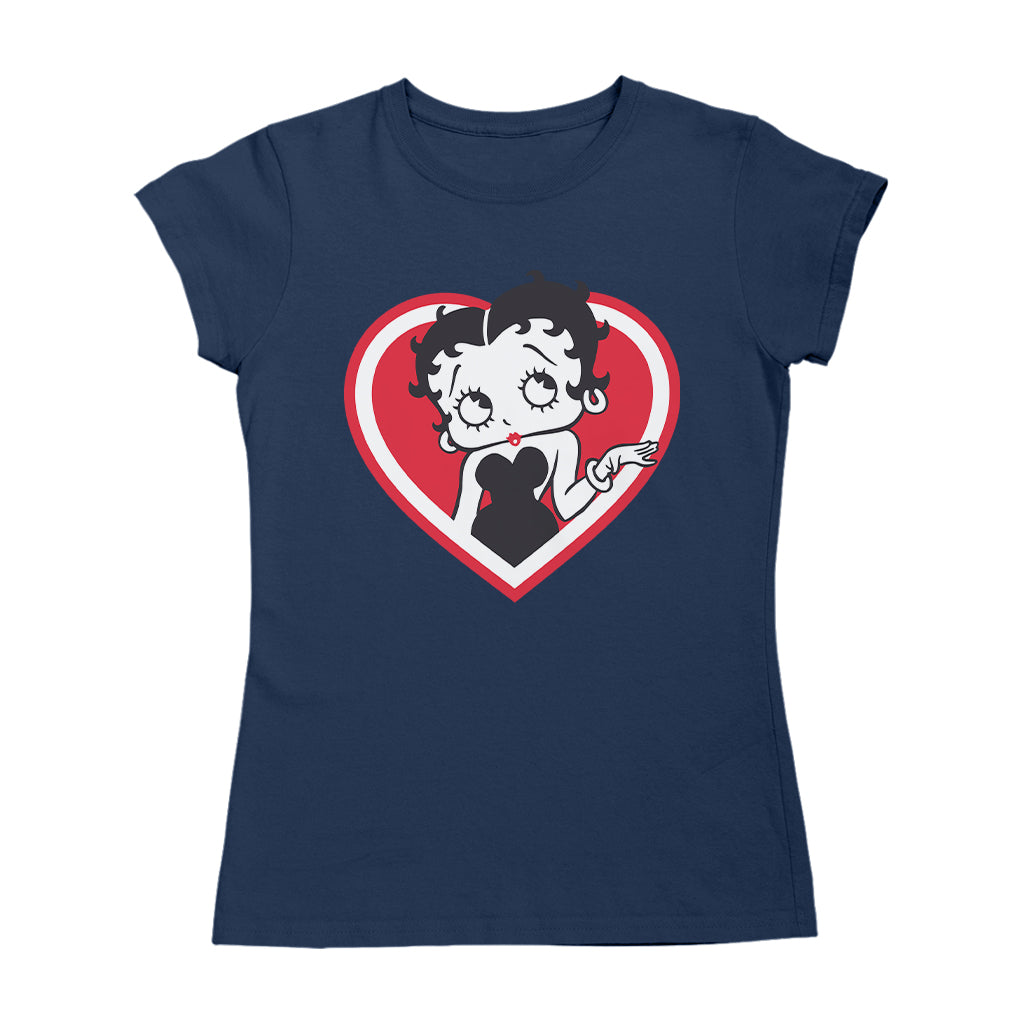 Betty Boop White and Red Heart Cute Thinking Pose Women's T-Shirt