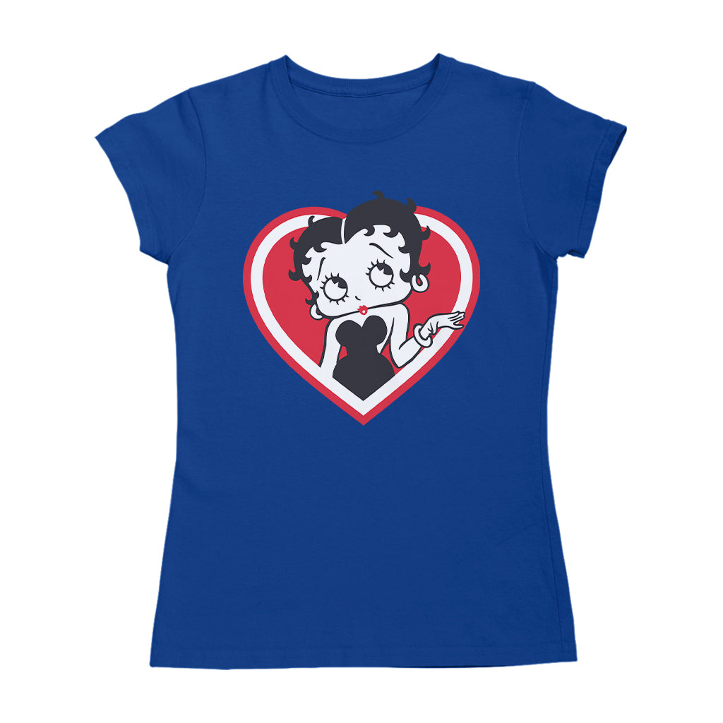 Betty Boop White and Red Heart Cute Thinking Pose Women's T-Shirt