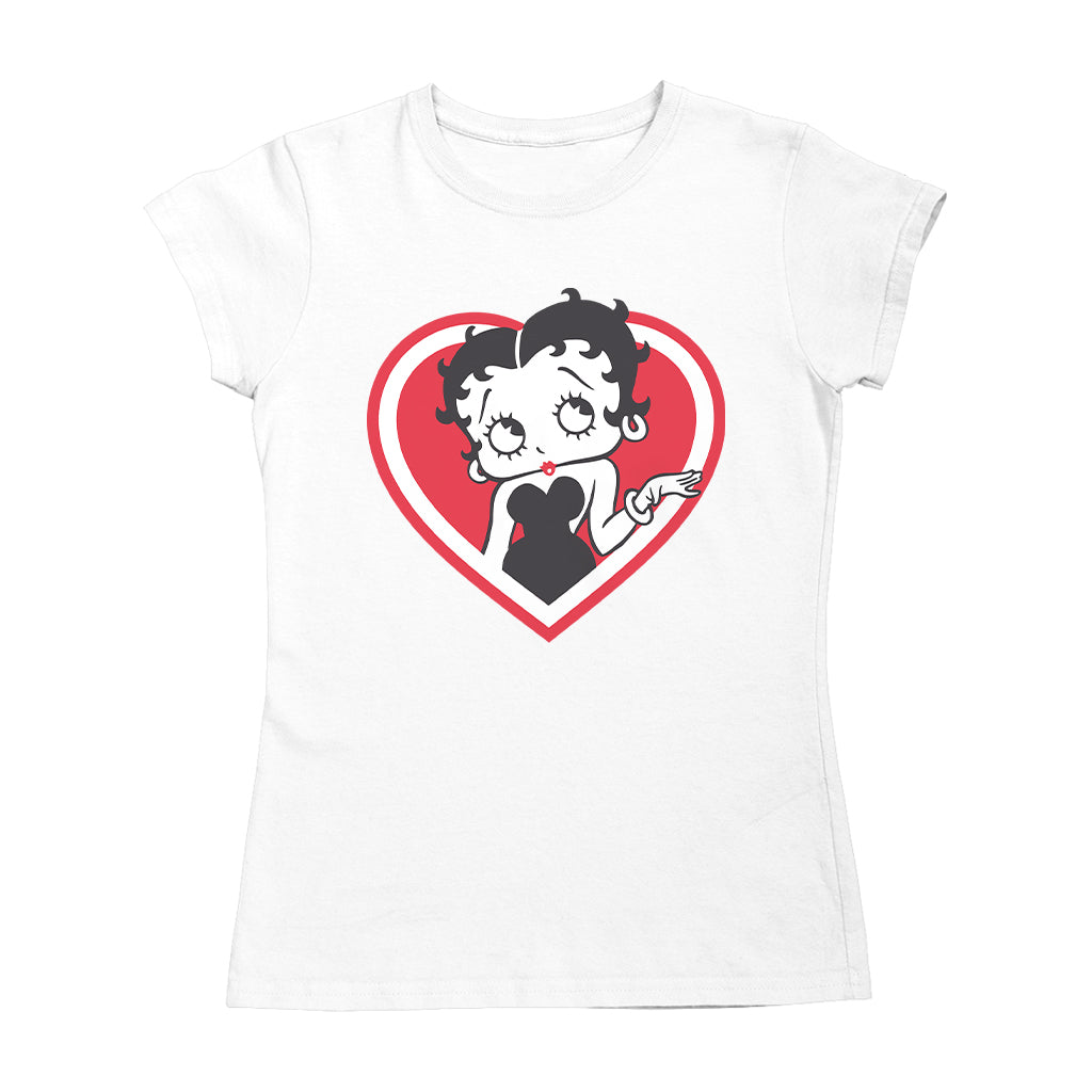 Betty Boop White and Red Heart Cute Thinking Pose Women's T-Shirt