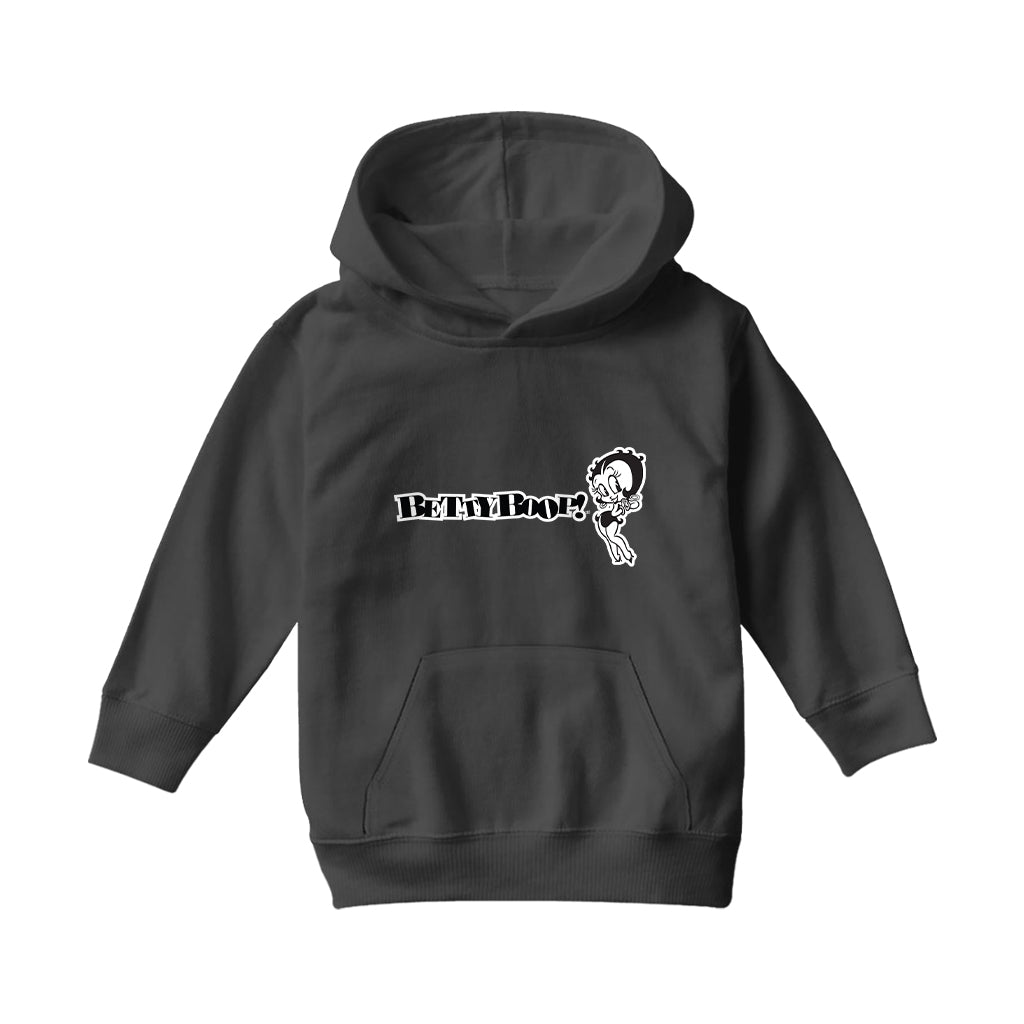 Betty Boop Black And White Text Kids Hooded Sweatshirt