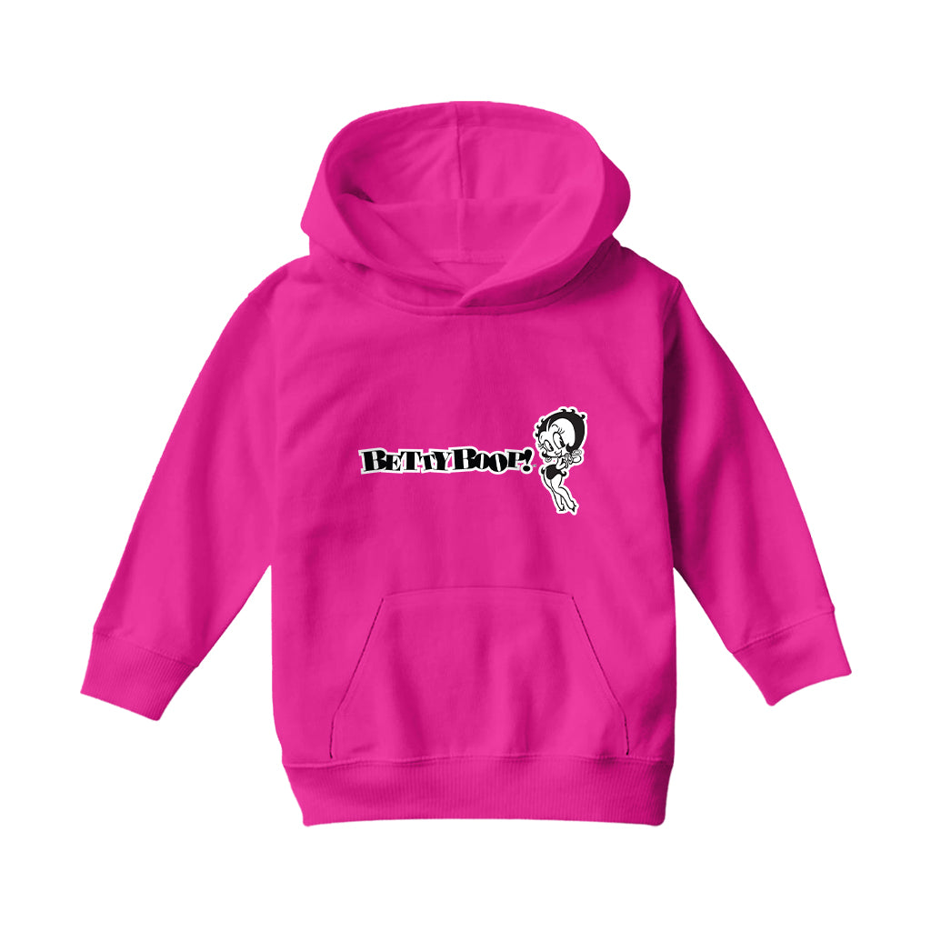 Betty Boop Black And White Text Kids Hooded Sweatshirt