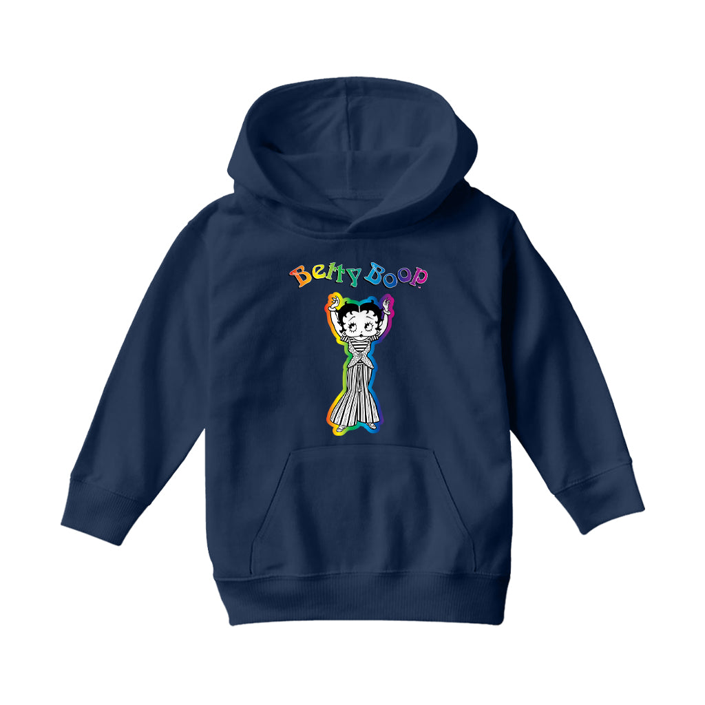 Betty Boop Groovy Striped Outfit Kids Hooded Sweatshirt