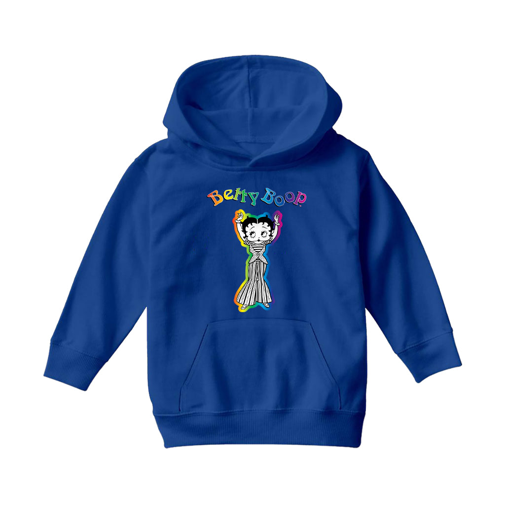 Betty Boop Groovy Striped Outfit Kids Hooded Sweatshirt