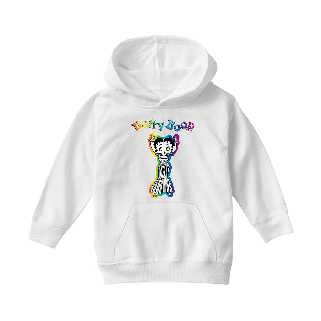 Betty Boop Groovy Striped Outfit Kids Hooded Sweatshirt