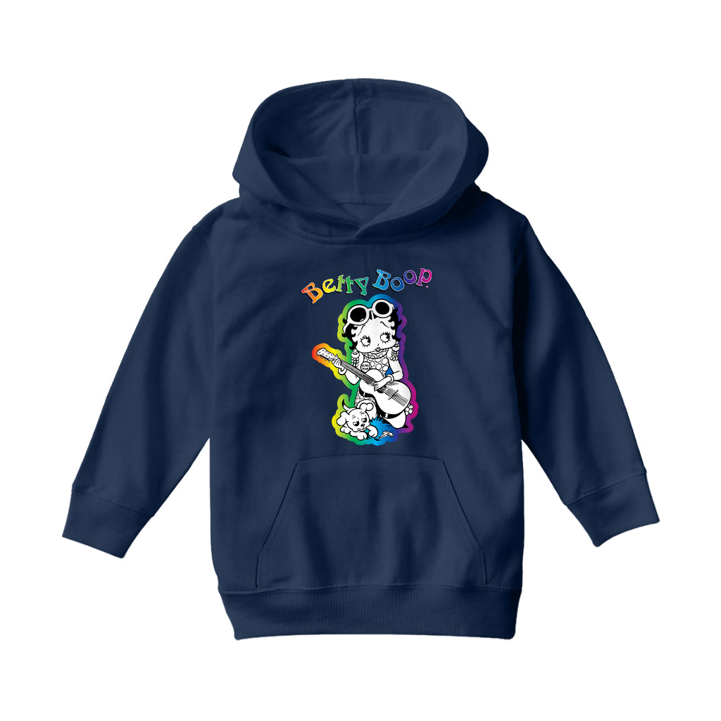 Betty Boop 70s Hippy Guitar Chick Kids Hooded Sweatshirt