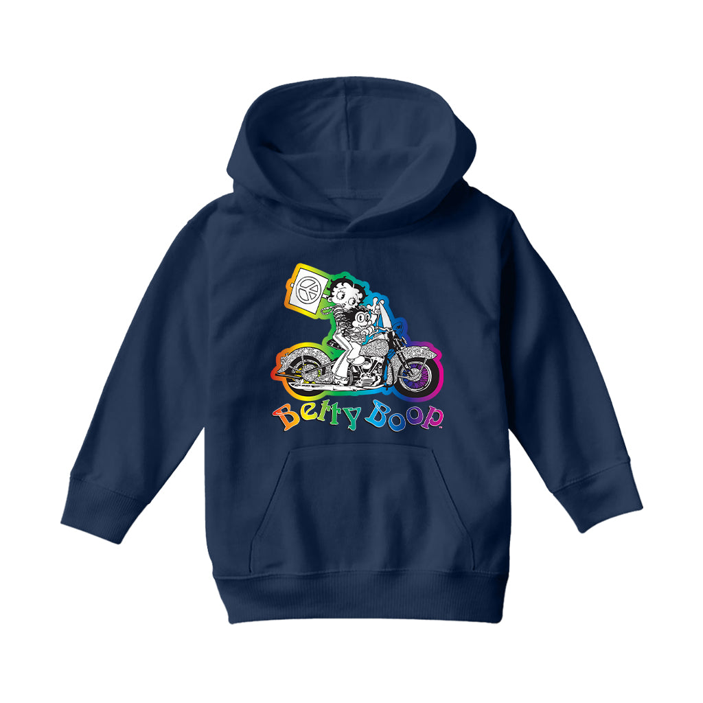 Betty Boop Groovy 70s Motorcycle Kids Hooded Sweatshirt