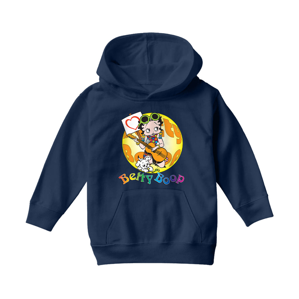 Betty Boop Groovy Guitar 70s Kids Hooded Sweatshirt