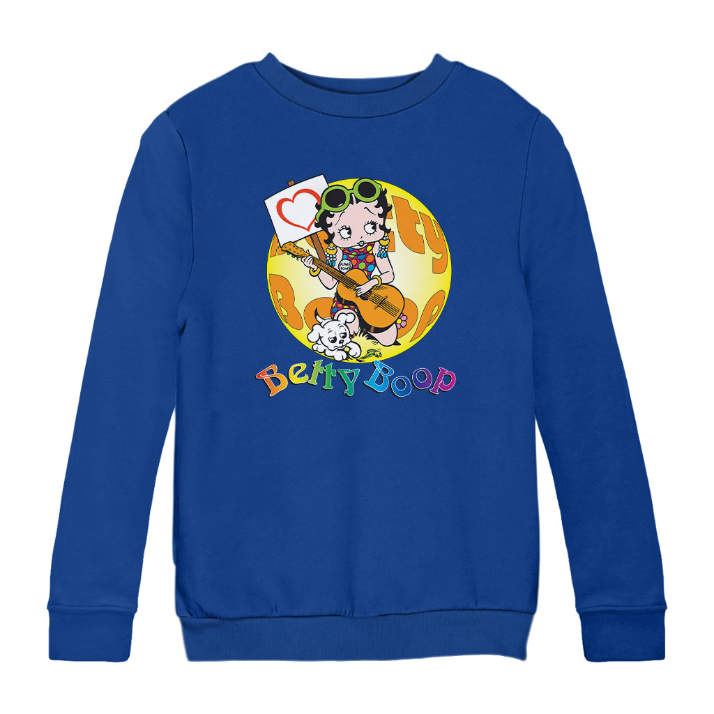 Betty Boop Groovy Guitar 70s Kids Sweatshirt