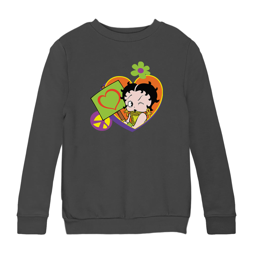 Betty Boop Hippy Heart Sign Kids Sweatshirt