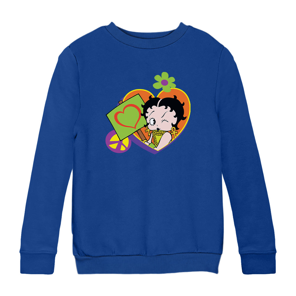 Betty Boop Hippy Heart Sign Kids Sweatshirt