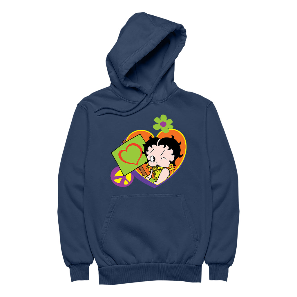 Betty Boop Hippy Heart Sign Men's Hooded Sweatshirt