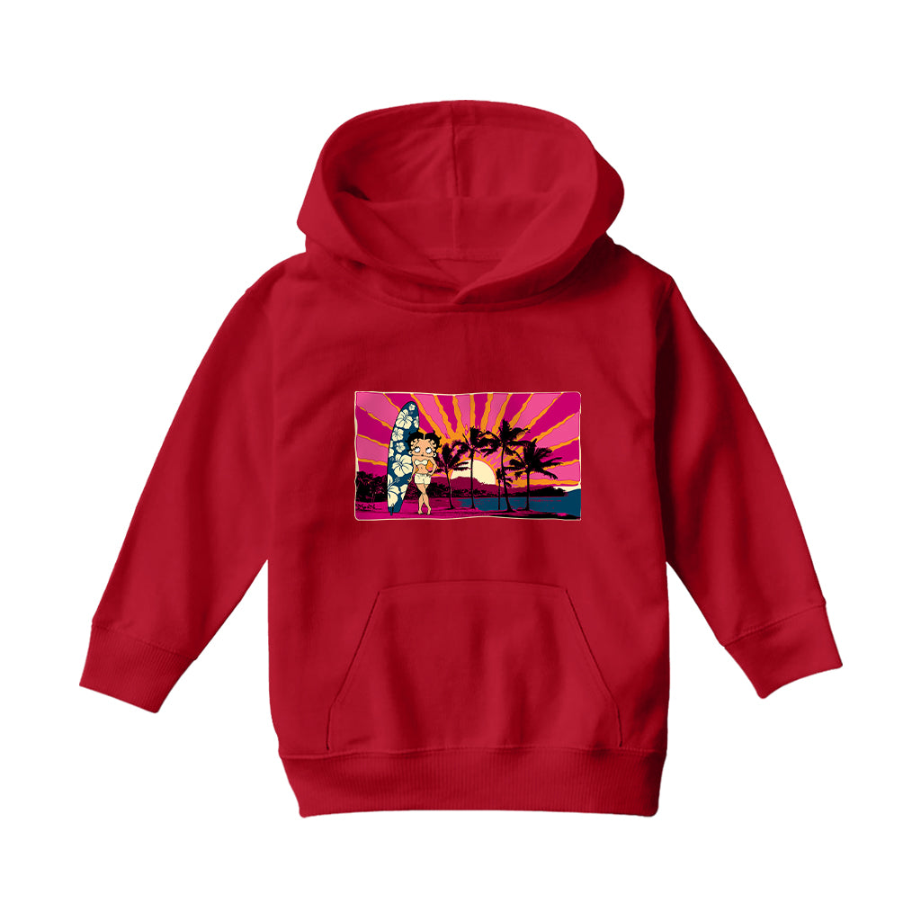 Betty Boop Surf Babe Sunset Kids Hooded Sweatshirt