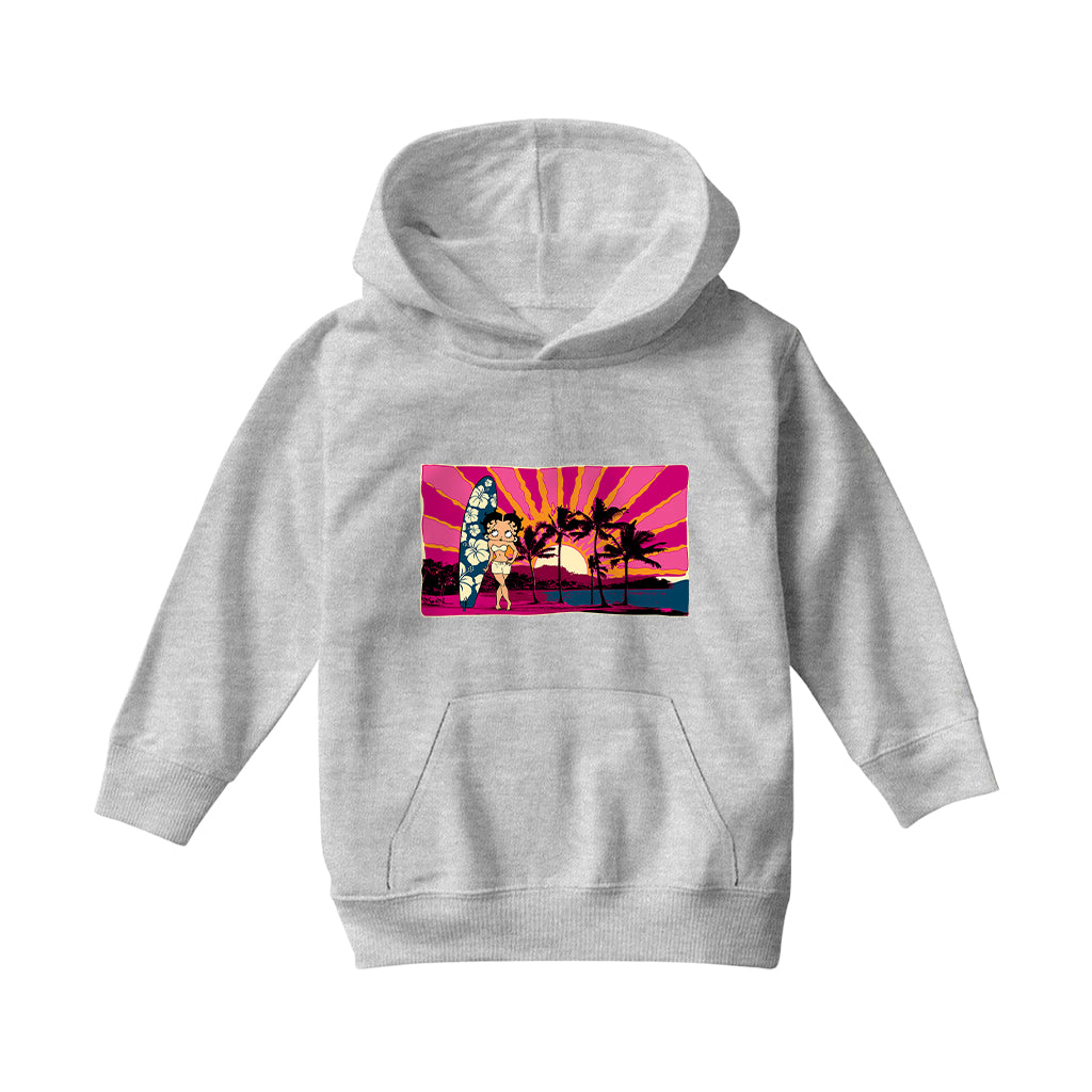 Betty Boop Surf Babe Sunset Kids Hooded Sweatshirt