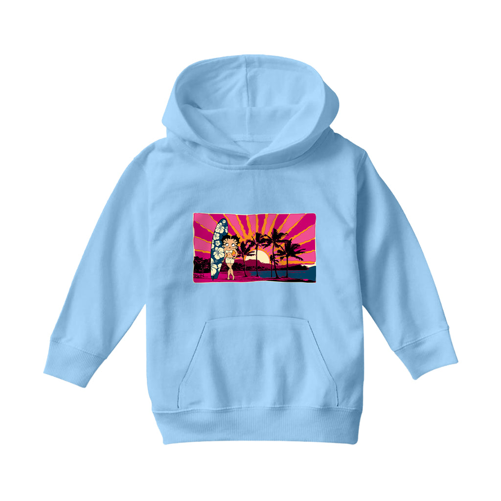 Betty Boop Surf Babe Sunset Kids Hooded Sweatshirt