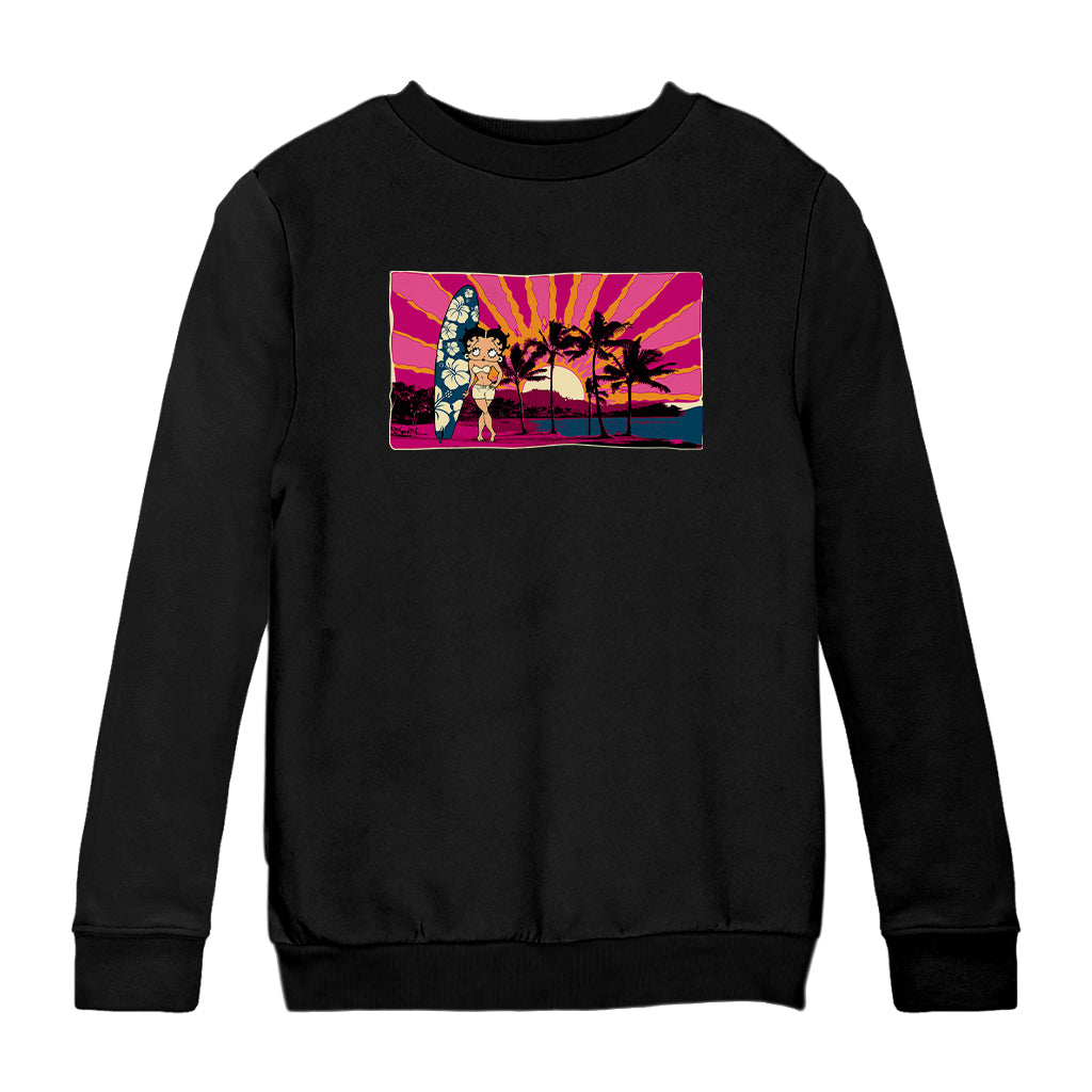 Betty Boop Surf Babe Sunset Kids Sweatshirt