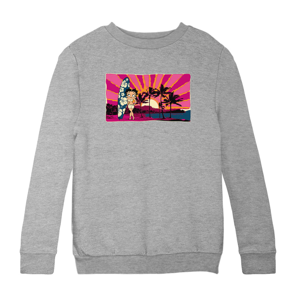 Betty Boop Surf Babe Sunset Kids Sweatshirt