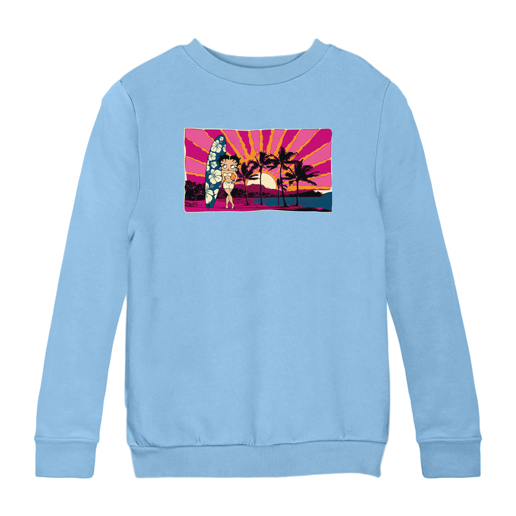 Betty Boop Surf Babe Sunset Kids Sweatshirt