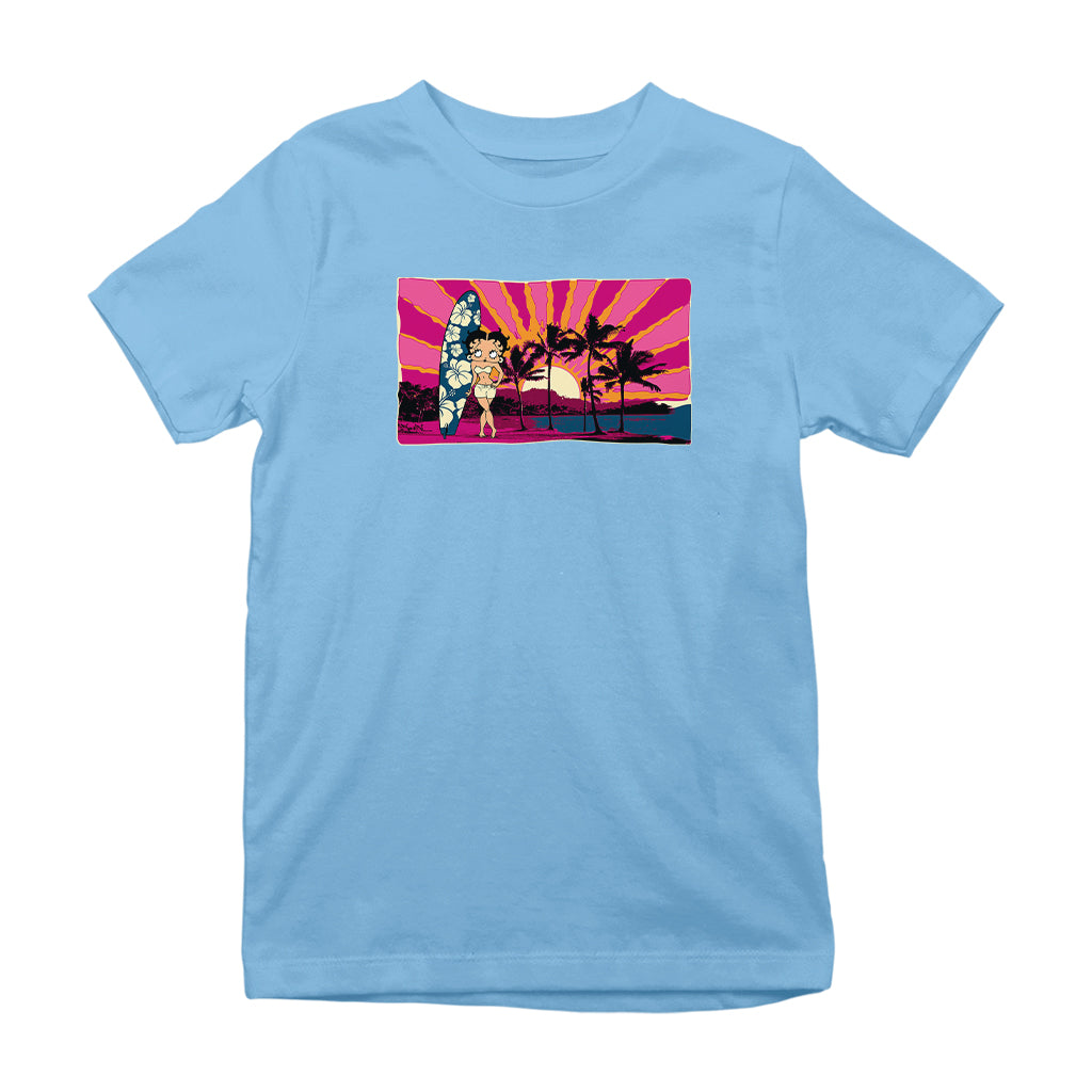 Betty Boop Surf Babe Sunset Kids T-Shirt