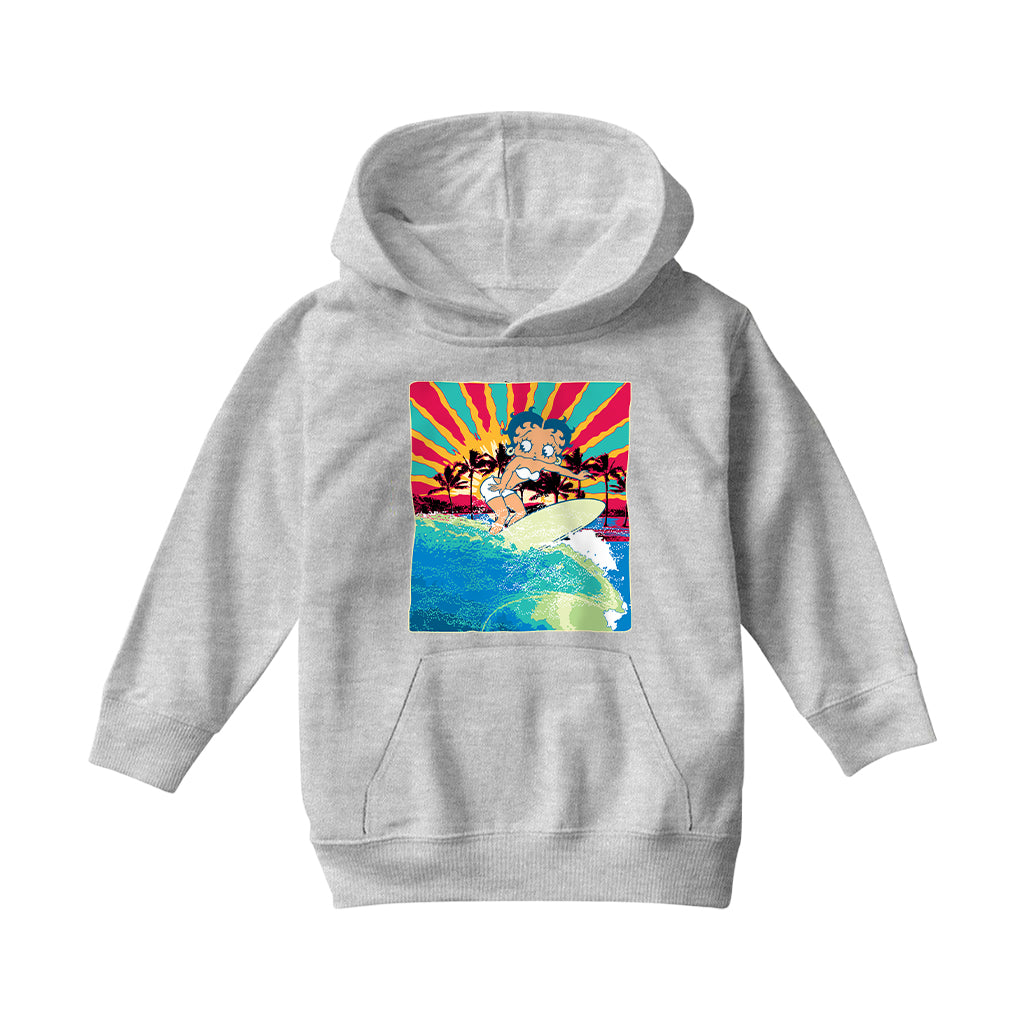 Betty Boop Surfer Betty Riding Wave Kids Hooded Sweatshirt
