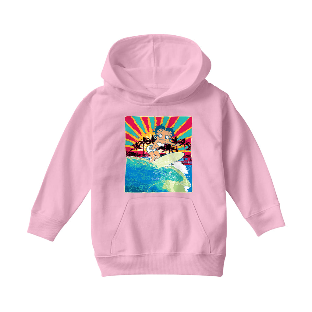 Betty Boop Surfer Betty Riding Wave Kids Hooded Sweatshirt