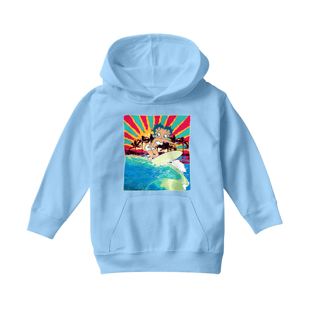 Betty Boop Surfer Betty Riding Wave Kids Hooded Sweatshirt