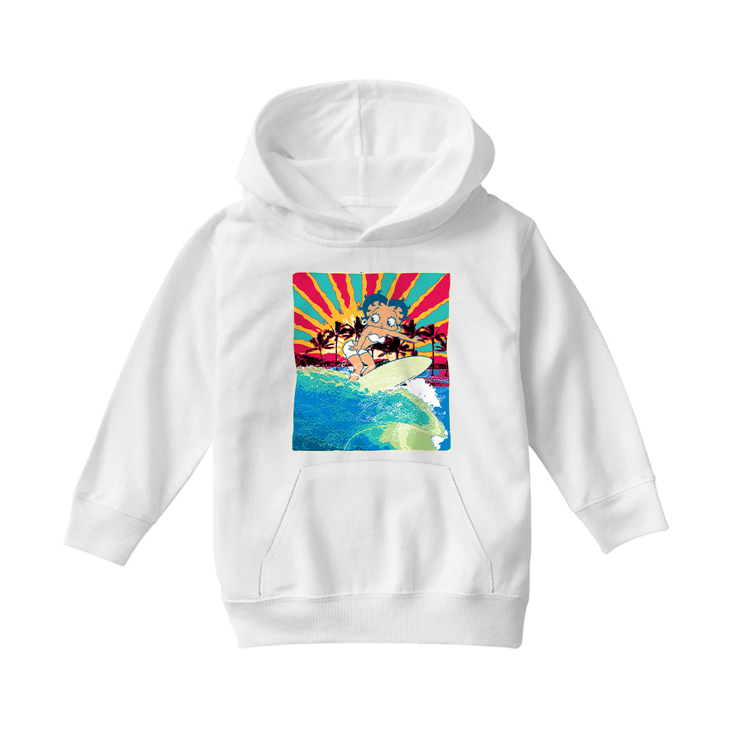 Betty Boop Surfer Betty Riding Wave Kids Hooded Sweatshirt