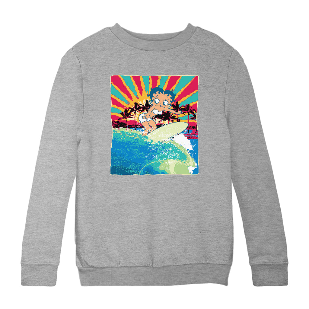 Betty Boop Surfer Betty Riding Wave Kids Sweatshirt