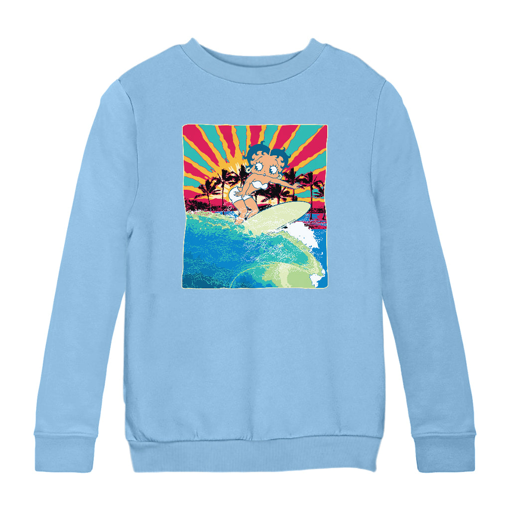 Betty Boop Surfer Betty Riding Wave Kids Sweatshirt