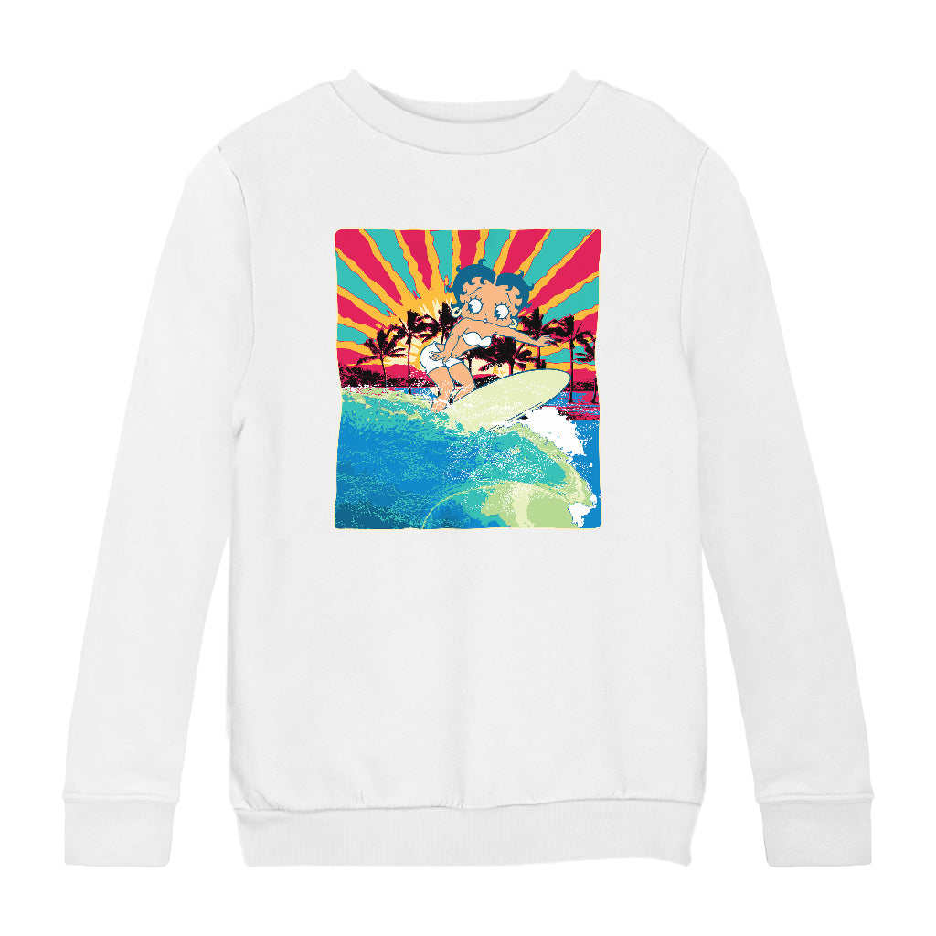 Betty Boop Surfer Betty Riding Wave Kids Sweatshirt
