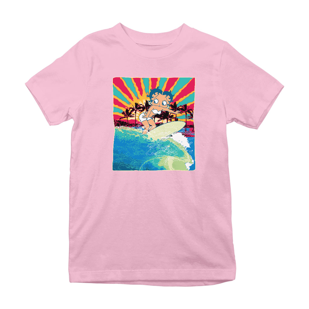 Betty Boop Surfer Betty Riding Wave Kids T-Shirt