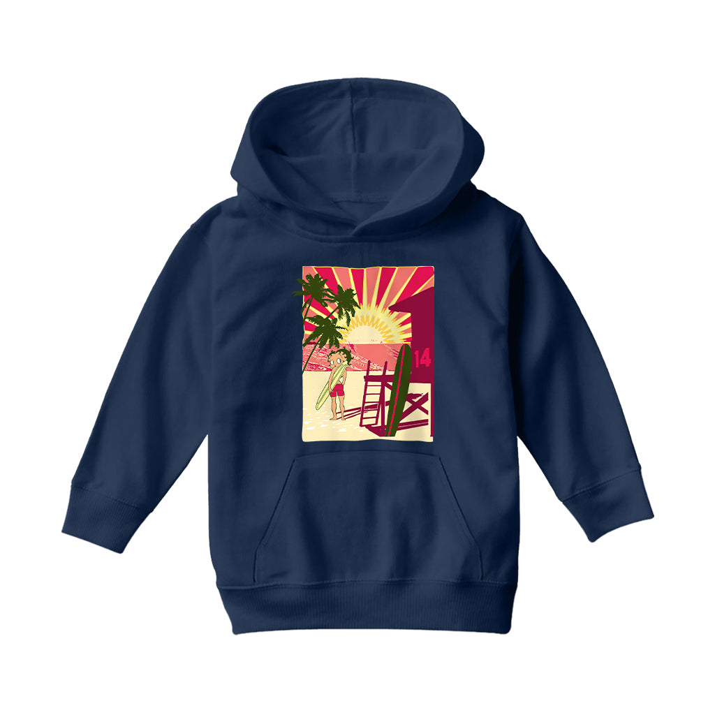Betty Boop Sunset Beach Surfer Kids Hooded Sweatshirt
