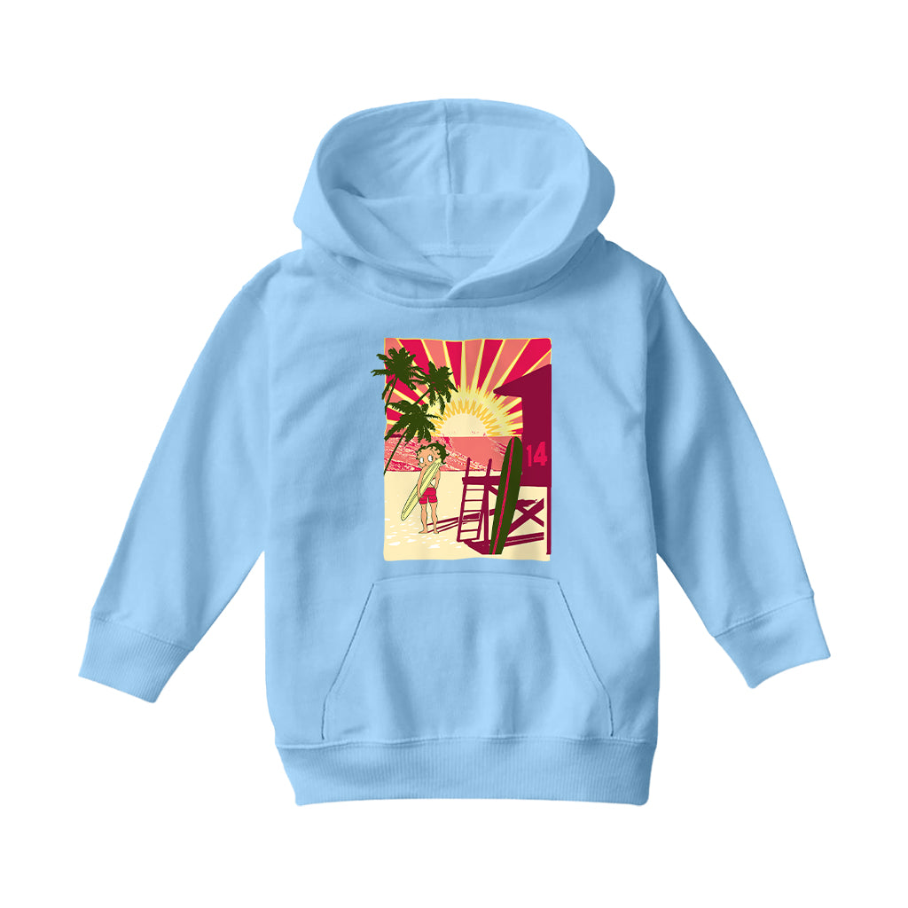 Betty Boop Sunset Beach Surfer Kids Hooded Sweatshirt