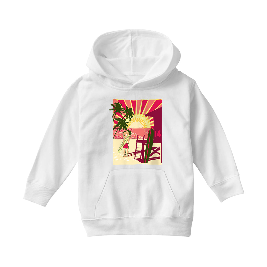 Betty Boop Sunset Beach Surfer Kids Hooded Sweatshirt