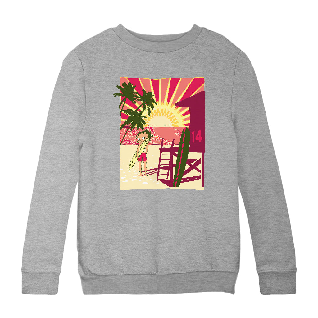 Betty Boop Sunset Beach Surfer Kids Sweatshirt