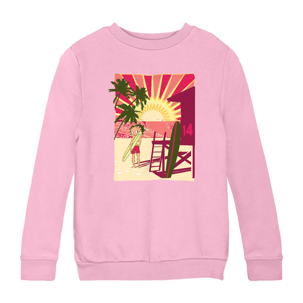 Betty Boop Sunset Beach Surfer Kids Sweatshirt