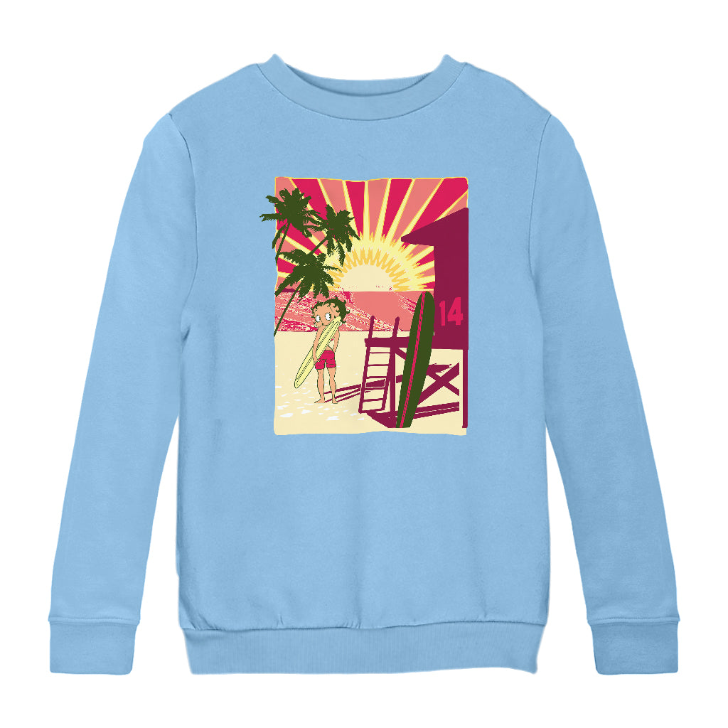 Betty Boop Sunset Beach Surfer Kids Sweatshirt