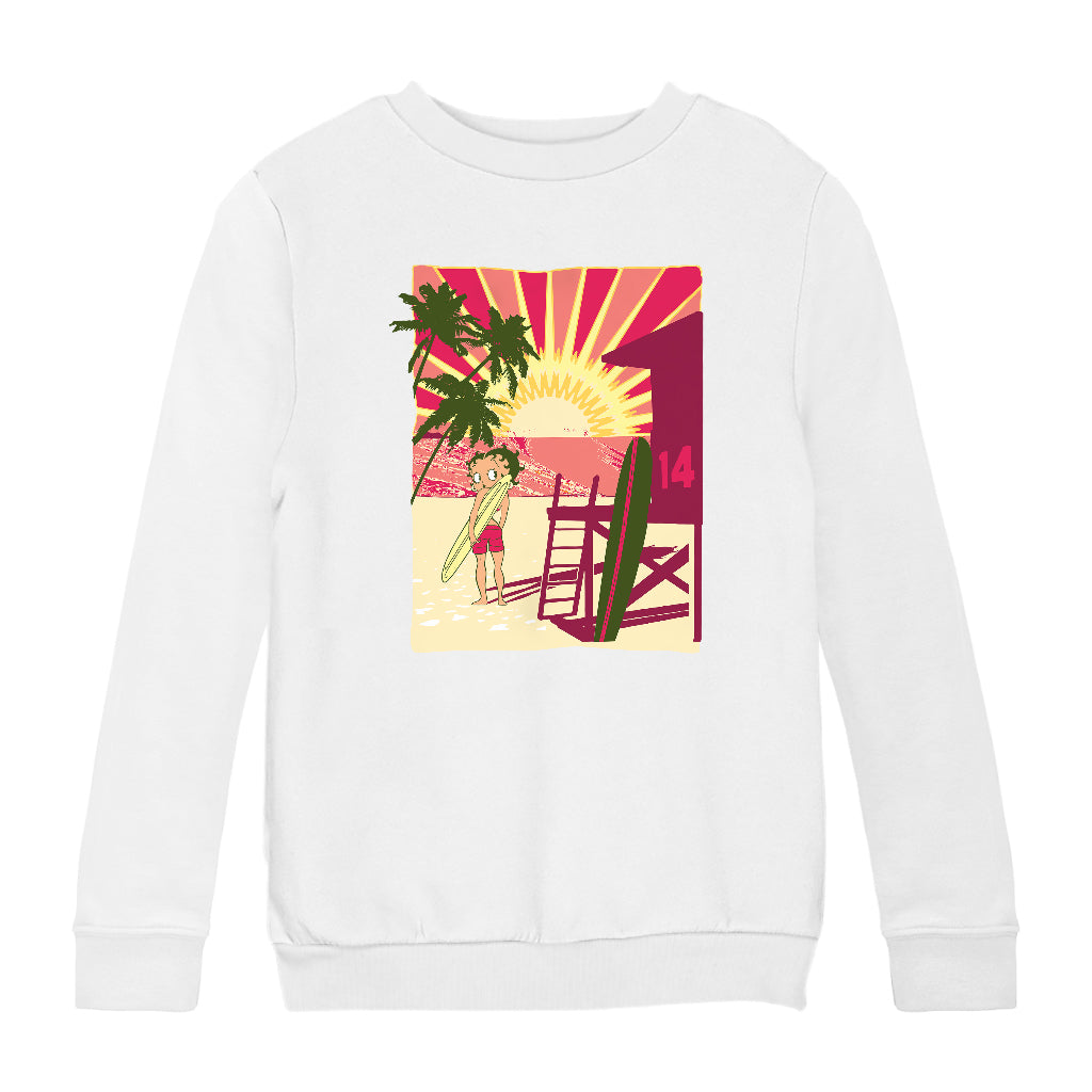 Betty Boop Sunset Beach Surfer Kids Sweatshirt